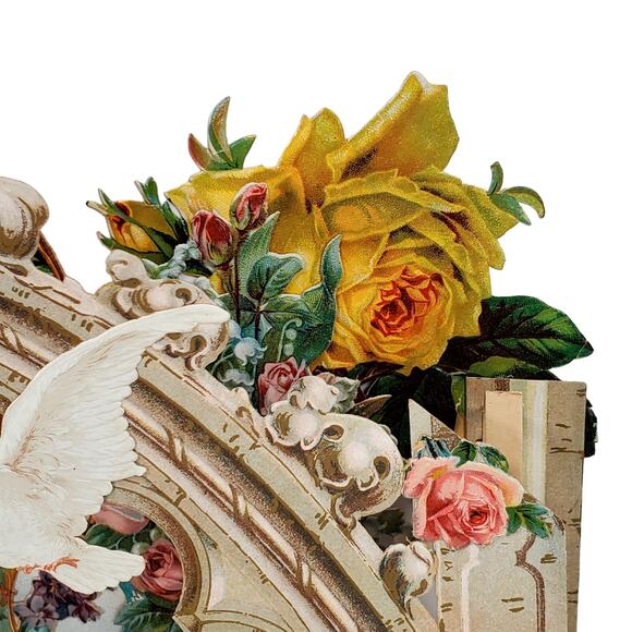 Victorian Antique Vintage Germany Diecut Fold Out Garden Scene Valentines Card - Picture 11 of 16